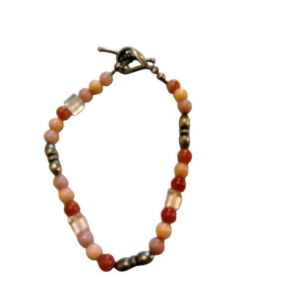 Beaded  Bracelet Pink Peach Silver Handmade Jewelry - Picture 6 of 6